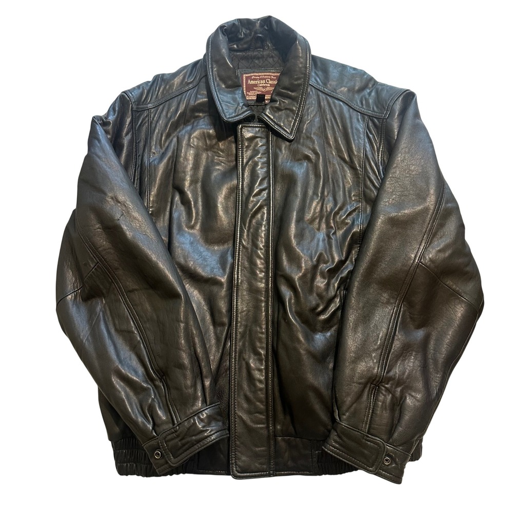 American Classics Jacket Mens XL Black Leather Zip Bomber Outdoor‎ Colebrook